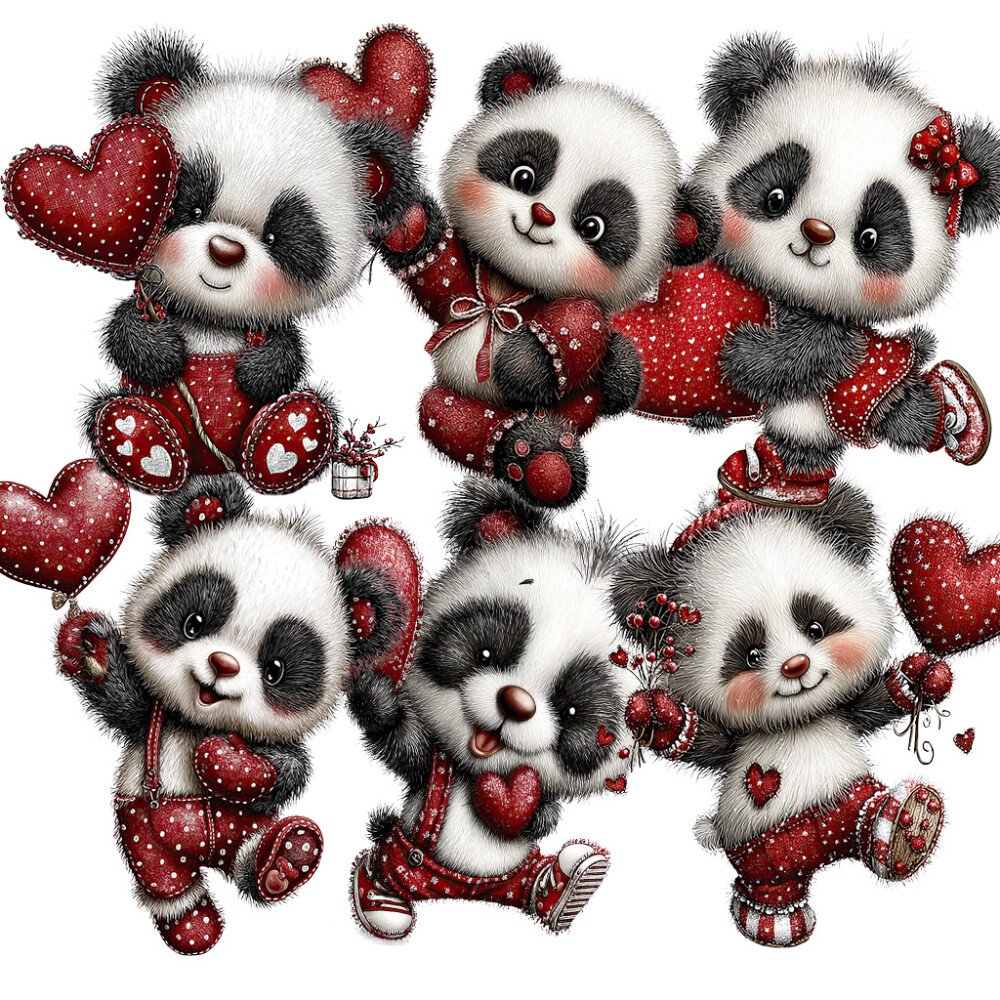 18 Cliparts Pandas Apaixonados PNG Fundo Transparente