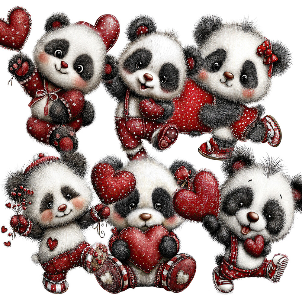 18 Cliparts Pandas Apaixonados PNG Fundo Transparente