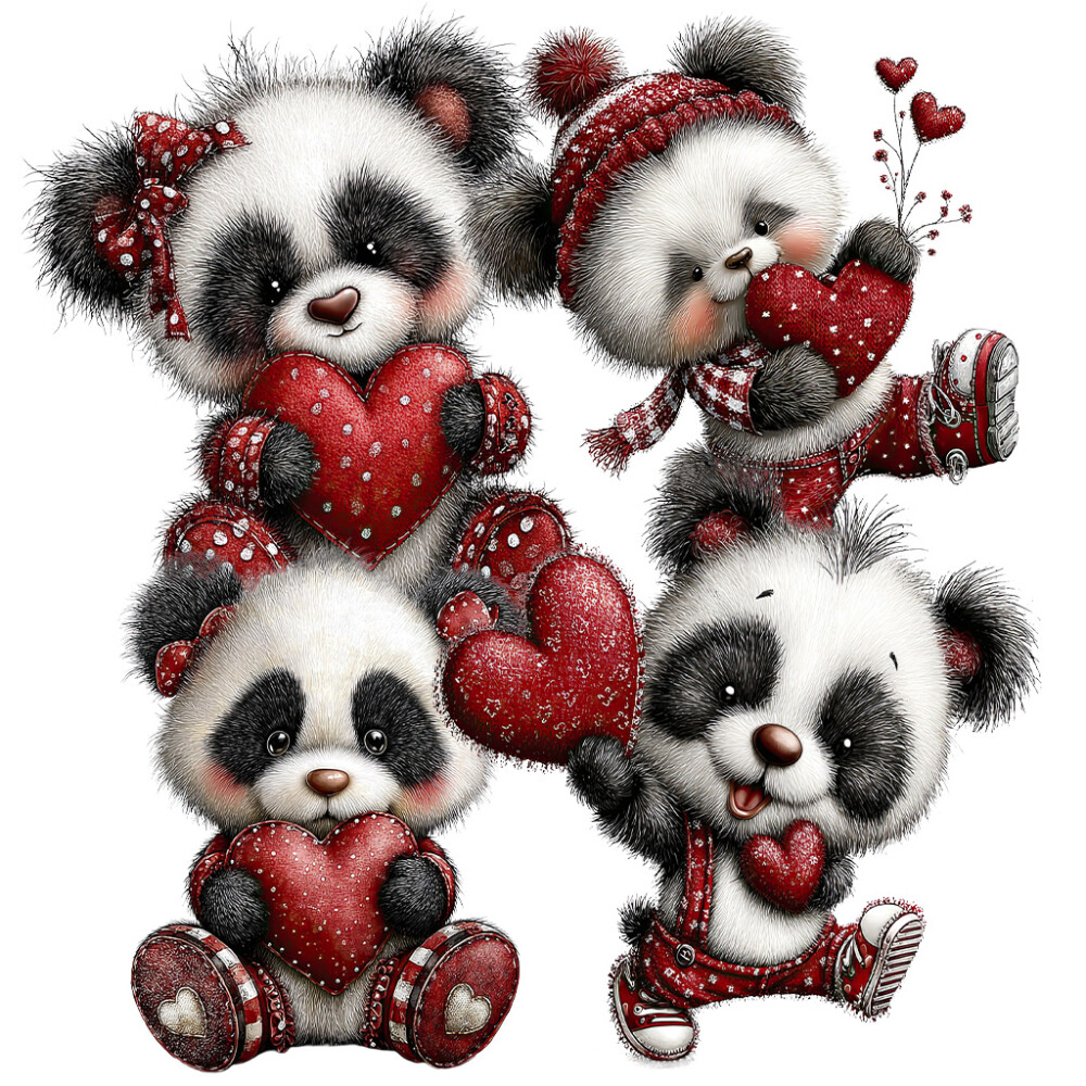 18 Cliparts Pandas Apaixonados PNG Fundo Transparente