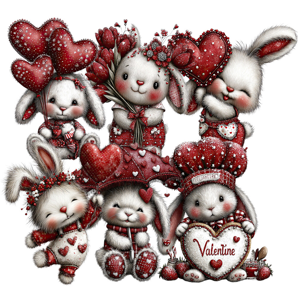 20 Cliparts Coelhinhos Apaixonados PNG Fundo Transparente