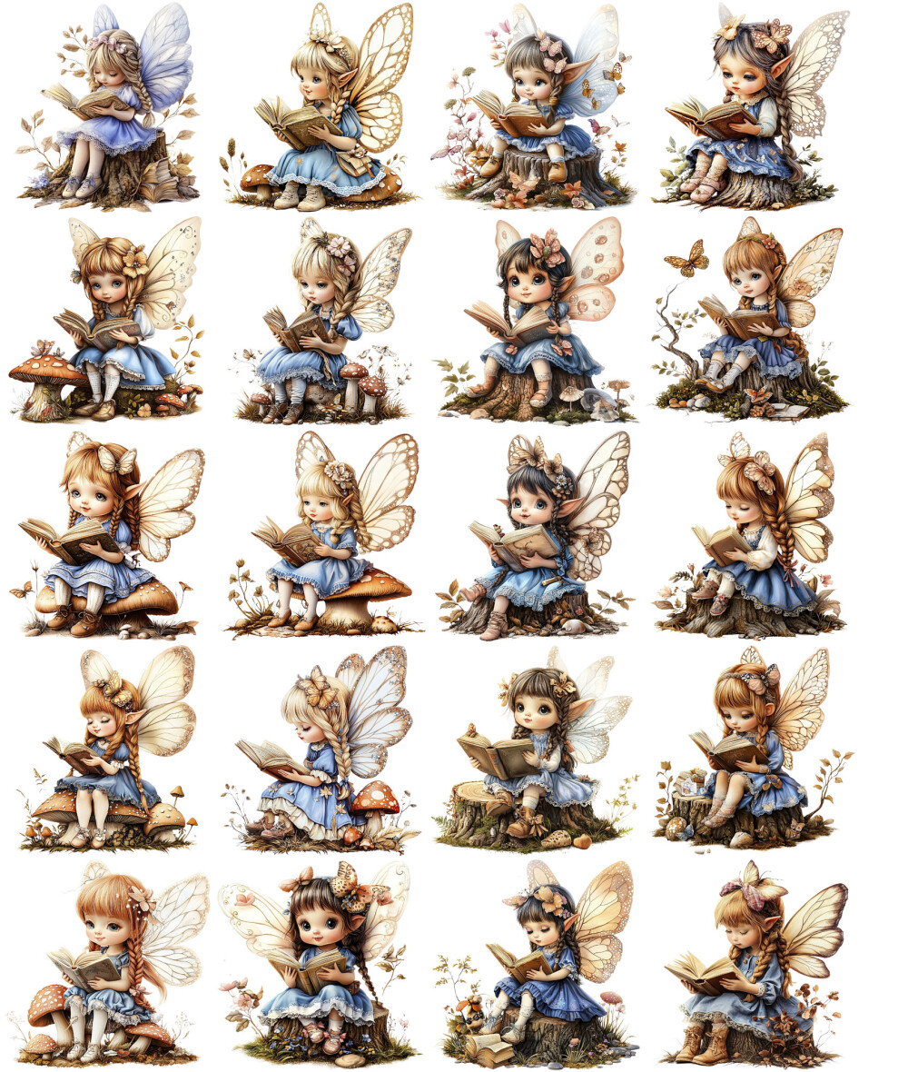 40 Cliparts Fadas Leitoras e Casas de Cogumelo PNG Fundo Transpar
