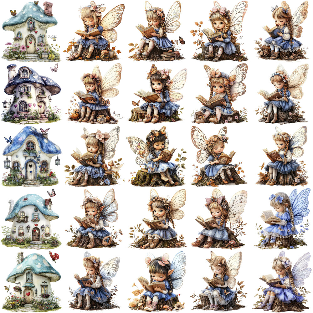 40 Cliparts Fadas Leitoras e Casas de Cogumelo PNG Fundo Transpar
