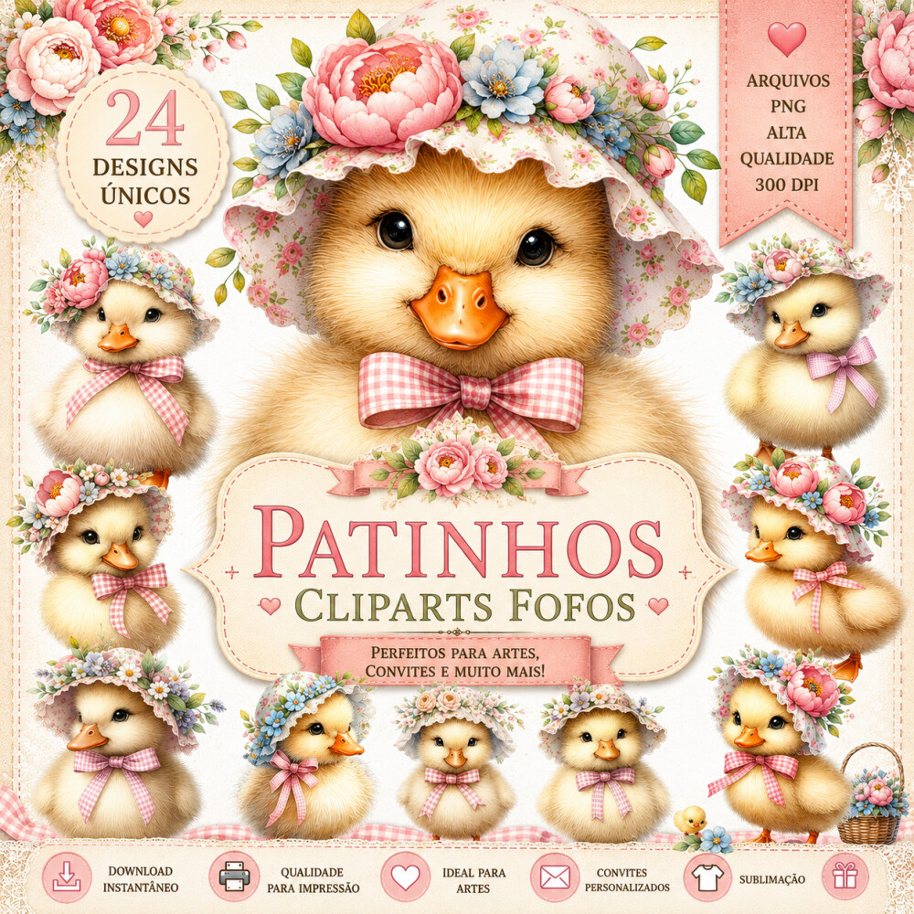 24 Cliparts Patinhos Fofos PNG Fundo Transparente