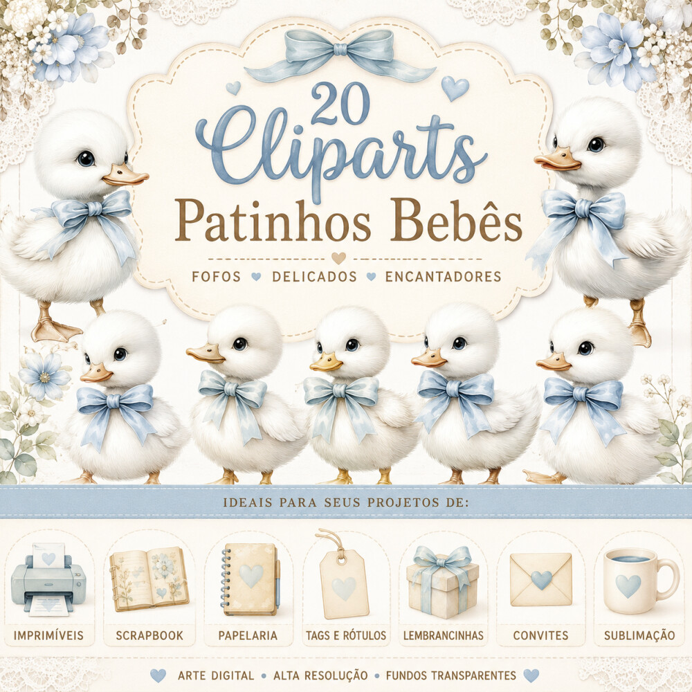 20 Cliparts Patinhos Bebês PNG Fundo Transparente