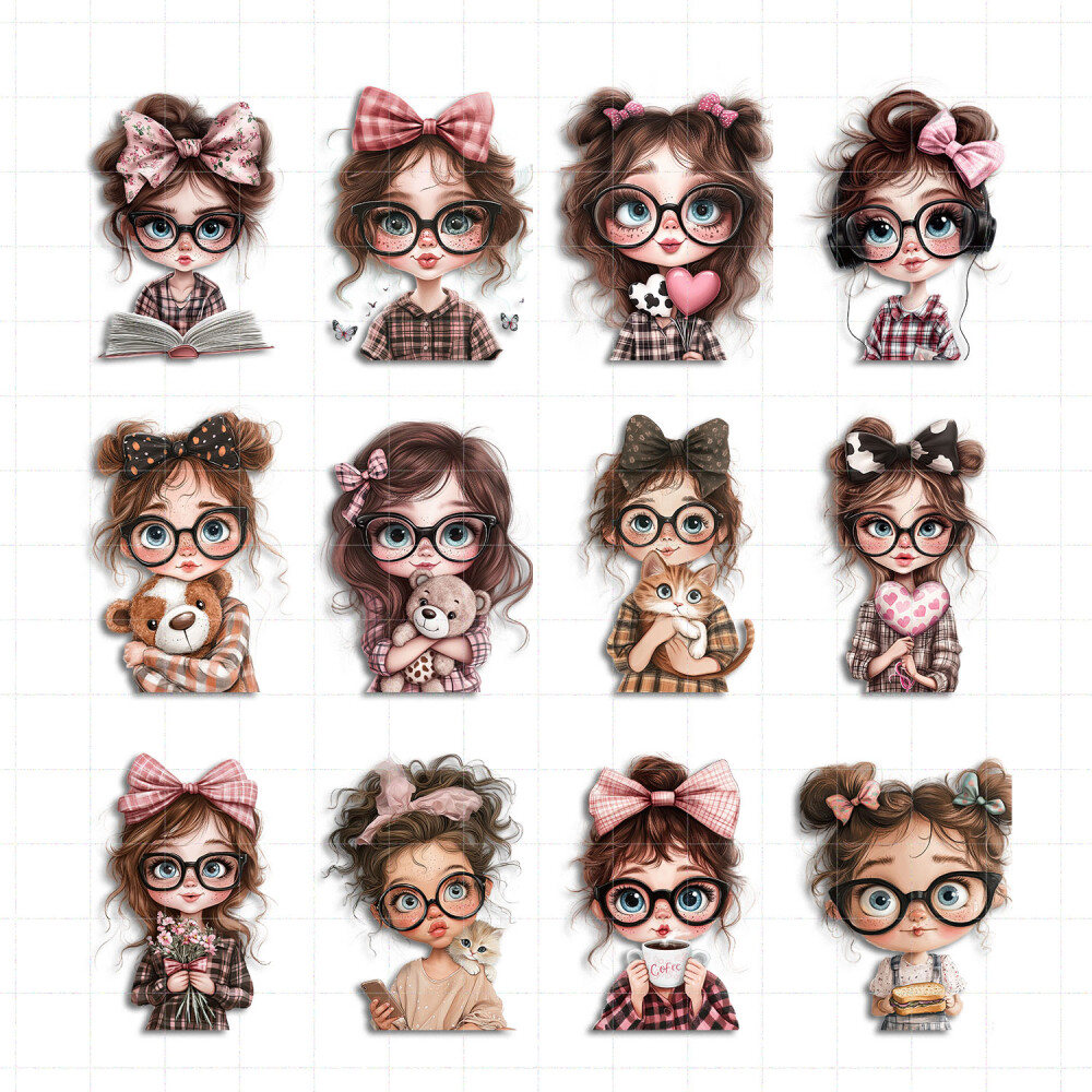 13 Cliparts Meninas de Laço PNG Fundo Transparente