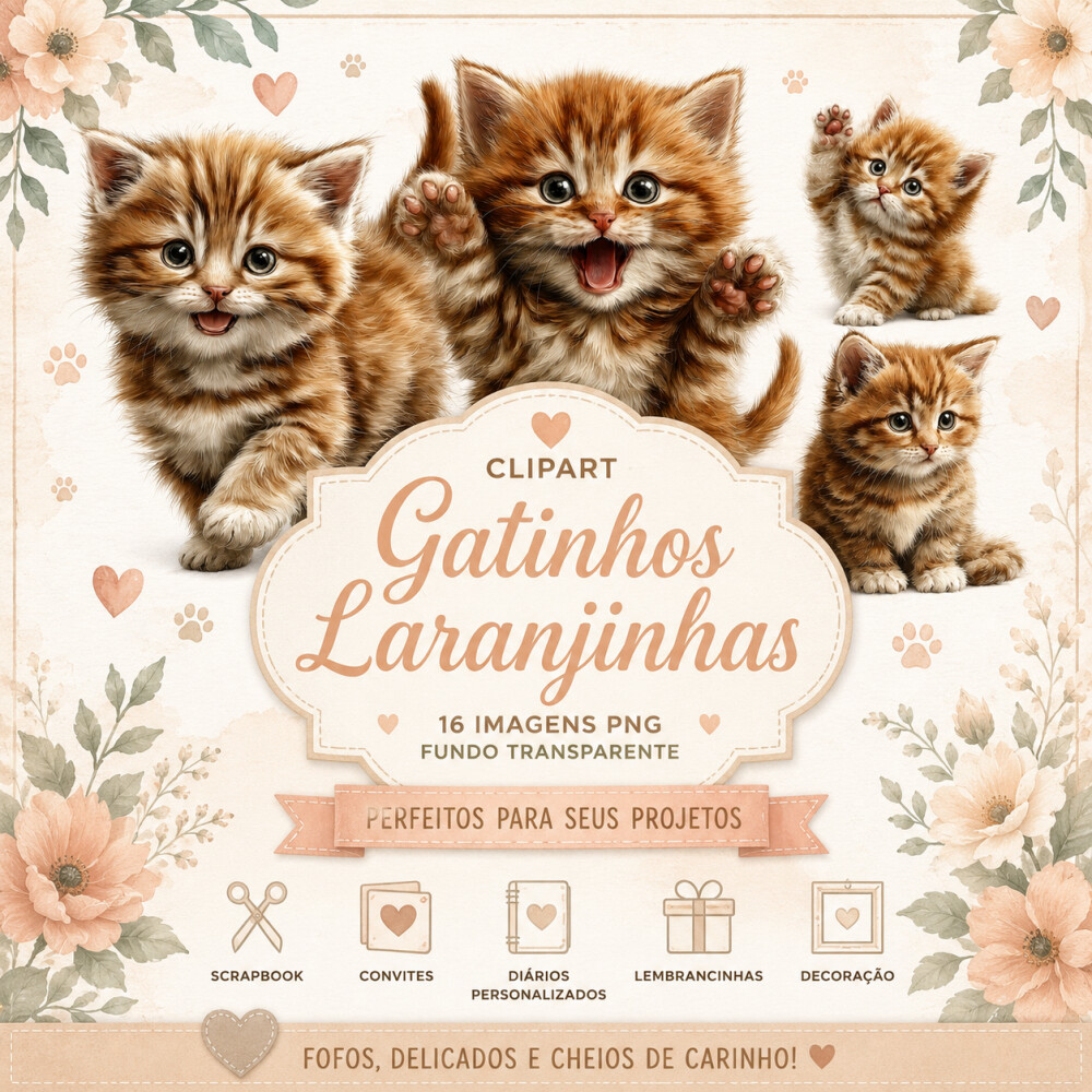 16 Cliparts Gatinhos Laranjinhas PNG Fundo Transparente