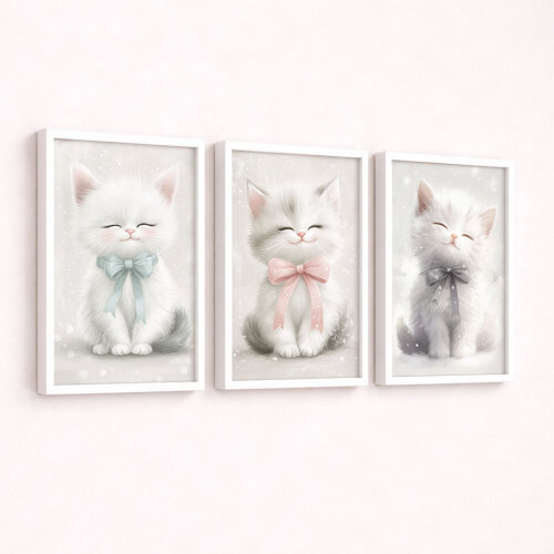 Kit 3 Artes digitais para quadro infantil Gatinho