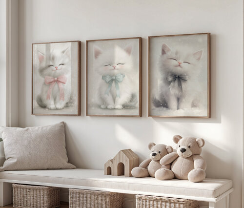 Kit 3 Artes digitais para quadro infantil Gatinho