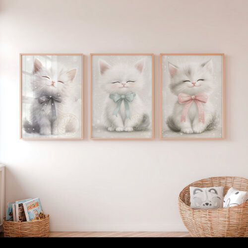 Kit 3 Artes digitais para quadro infantil Gatinho