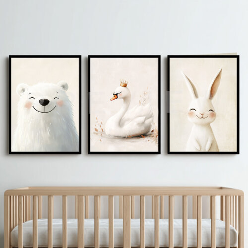 Kit 3 Quadros Infantil Ursinho Coelho e Cisne p/imprimir