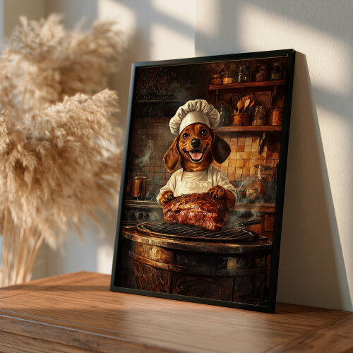 Quadro Decorativo Cachorro Churrasqueiro – Arte Digital para Im