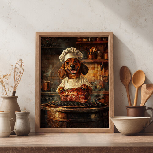 Quadro Decorativo Cachorro Churrasqueiro – Arte Digital para Im
