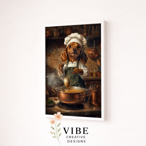 Quadro Cachorro Chef Cozinhando - Arte Digital para Imprimir A3