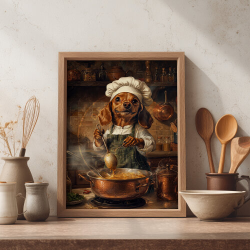 Quadro Cachorro Chef Cozinhando - Arte Digital para Imprimir
