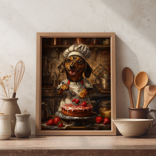 Quadro Cachorro Salsicha Confeiteiro - Arte Digital A3