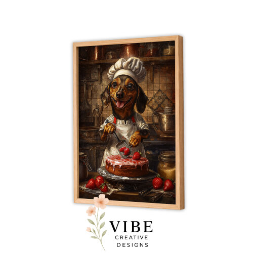 Quadro Dachshund Confeiteiro Decorando Bolo - Arte Digital