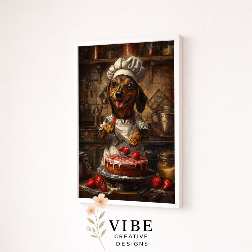 Quadro Cachorro Salsicha Confeiteiro - Arte Digital A3
