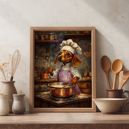 Quadro Cachorro Salsicha Cozinha Antiga - Arte A3