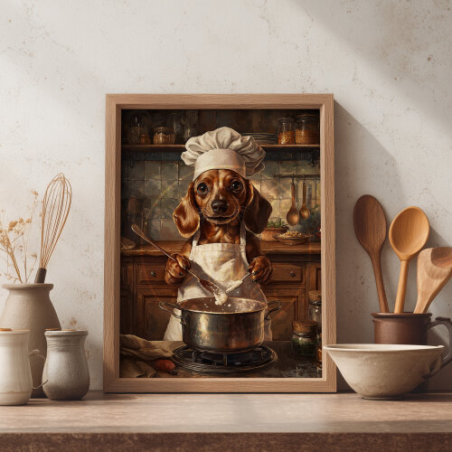 Quadro Cachorro Salsicha Chef Sopa - Arte A3