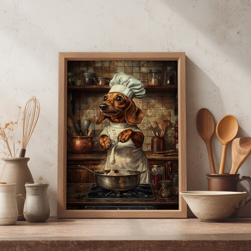 Quadro Cachorro Salsicha Chef Molho - Arte A3