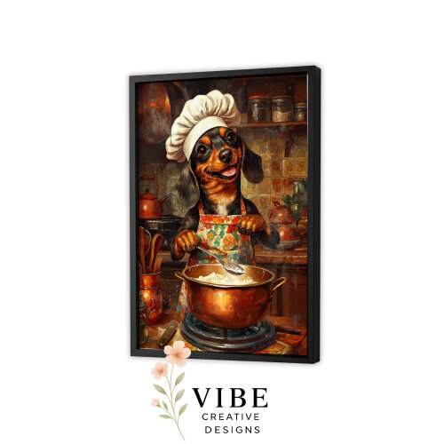 Quadro Cachorro Salsicha Avental Floral - Arte A3