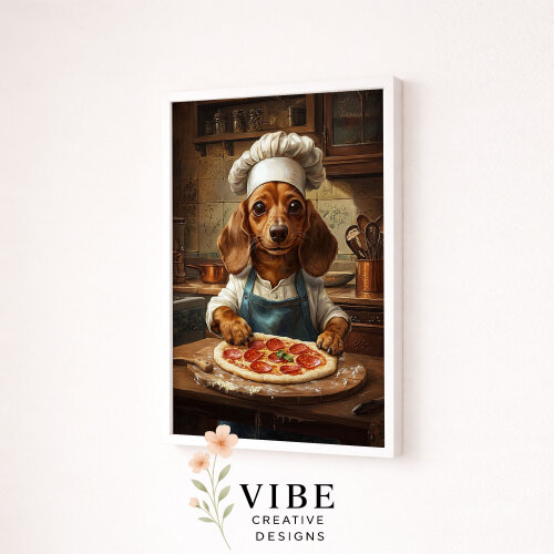 Quadro Cachorro Salsicha Pizzaiolo - Arte Digital para Imprimir