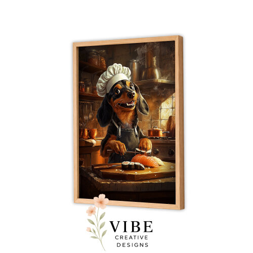 Quadro Cachorro Salsicha Chef de Sushi - Arte Digital para Imprimir