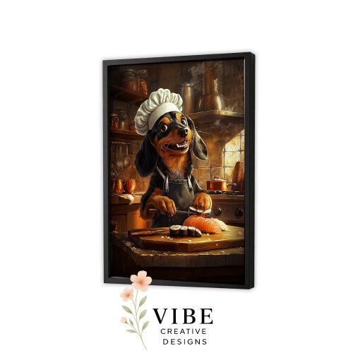 Quadro Cachorro Salsicha Chef Sushi - Arte A3