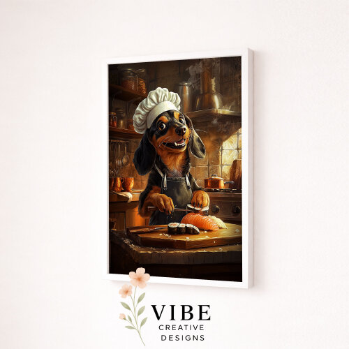 Quadro Cachorro Salsicha Chef Sushi - Arte A3