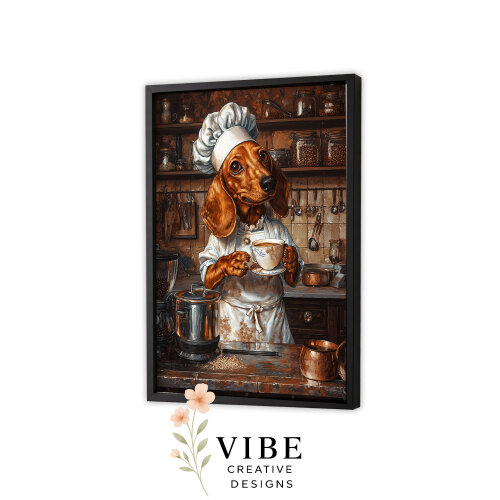 Quadro Cachorro Salsicha Chef Hora do Chá - Arte Digital para Imprimir