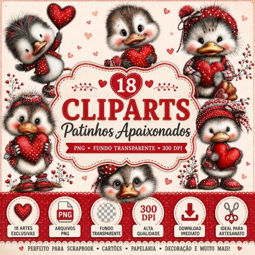 18 Cliparts Patinhos Apaixonados PNG Fundo Transparente