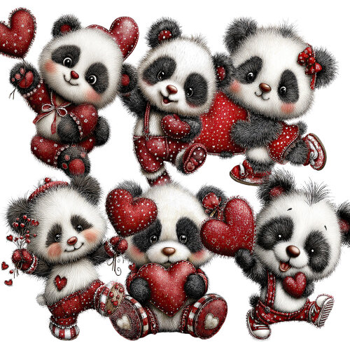 18 Cliparts Pandas Apaixonados PNG Fundo Transparente