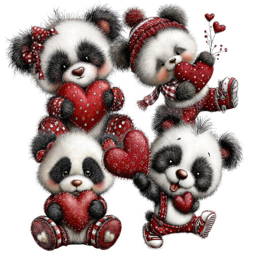18 Cliparts Pandas Apaixonados PNG Fundo Transparente