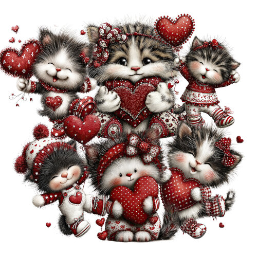 20 Cliparts Gatinhos Apaixonados PNG Fundo Transparente