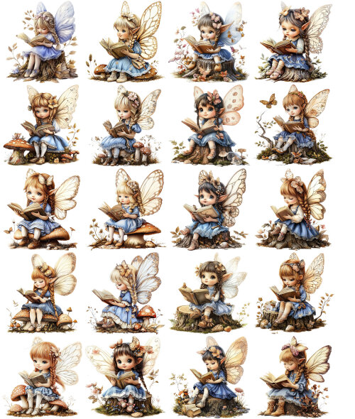 40 Cliparts Fadas Leitoras e Casas de Cogumelo PNG Fundo Transpar