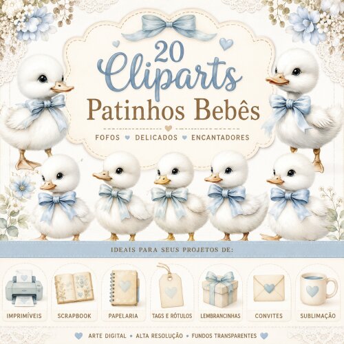 20 Cliparts Patinhos Bebês PNG Fundo Transparente