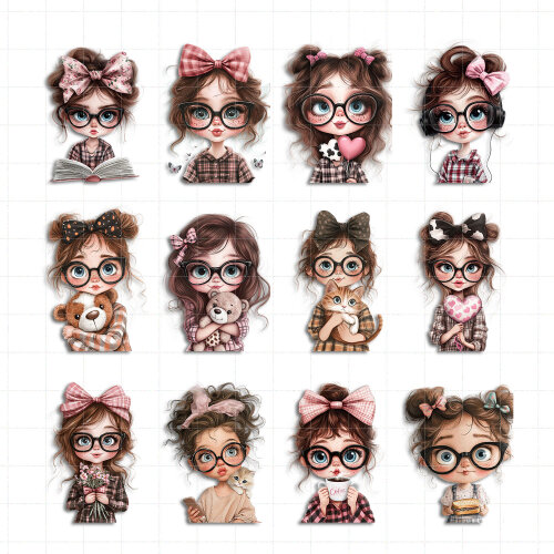 13 Cliparts Meninas de Laço PNG Fundo Transparente
