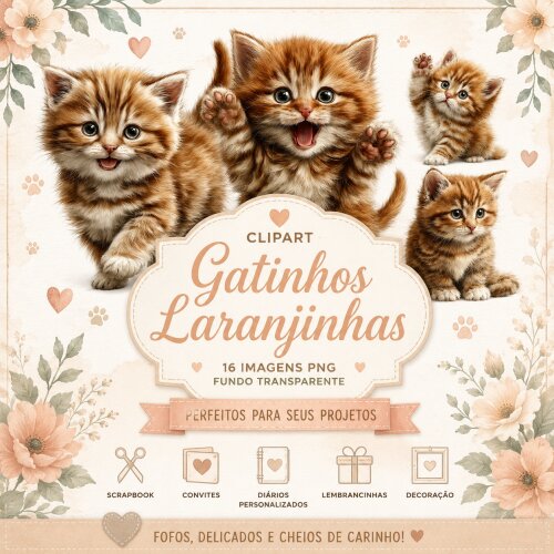 16 Cliparts Gatinhos Laranjinhas PNG Fundo Transparente