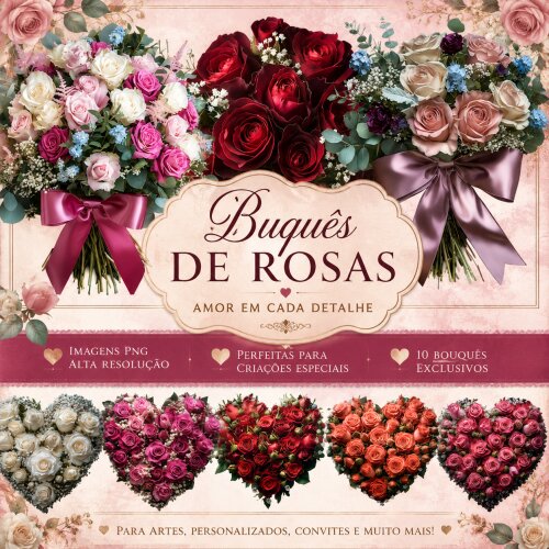 10 Cliparts Buquês de Rosas PNG Fundo Transparente