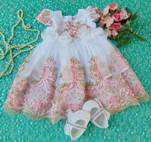 Vestido infantil de festa  luxo para bebê menina com sapatinho