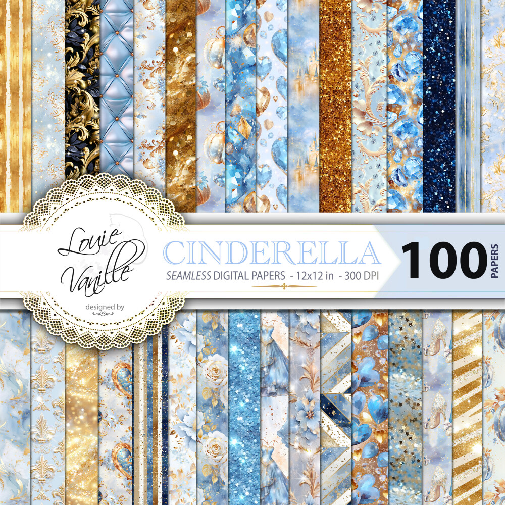 Cinderela 100 Papéis Digitais Seamless (Sem Emenda)