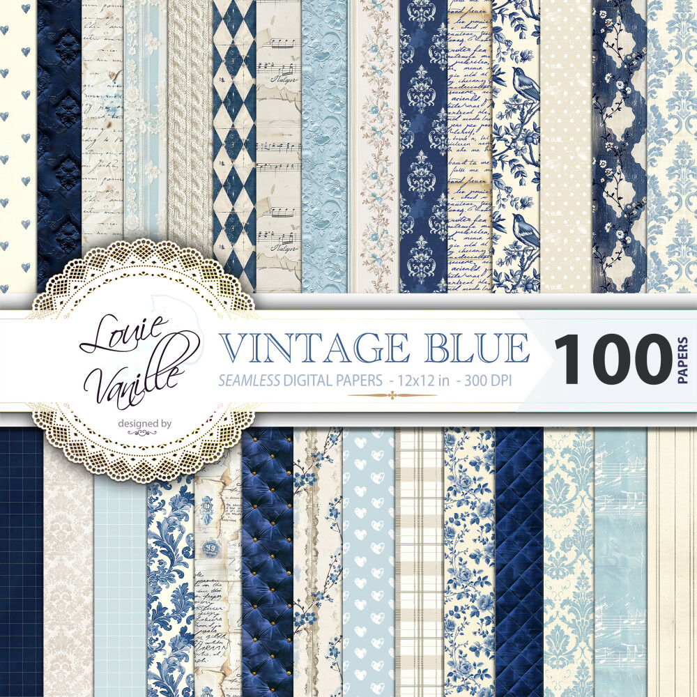 Azul Vintage 100 Papéis Digitais Seamless (Sem Emenda)