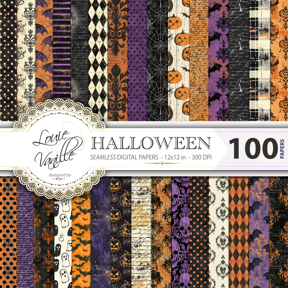 Halloween Vintage 100 Papéis Digitais Seamless (Sem Emenda)