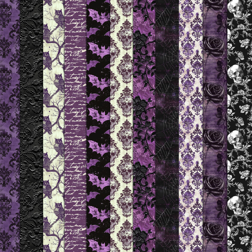 Halloween Roxo Vintage 100 Papéis Digitais Seamless (Sem Emenda)