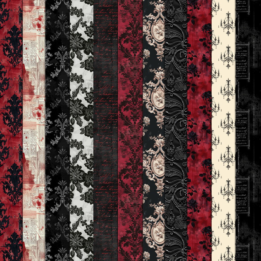 Halloween Vermelho e Preto Vintage 100 Papéis Digitais Seamless 