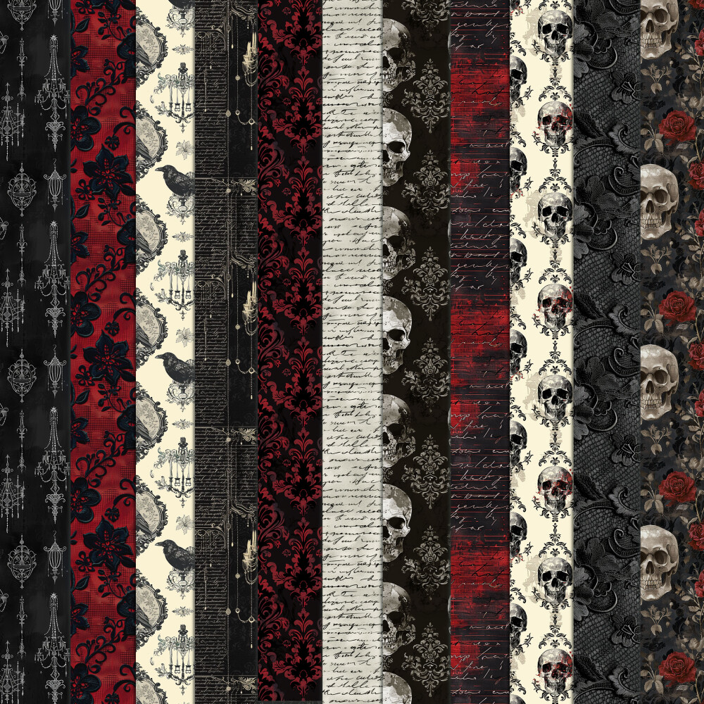 Halloween Vermelho e Preto Vintage 100 Papéis Digitais Seamless 