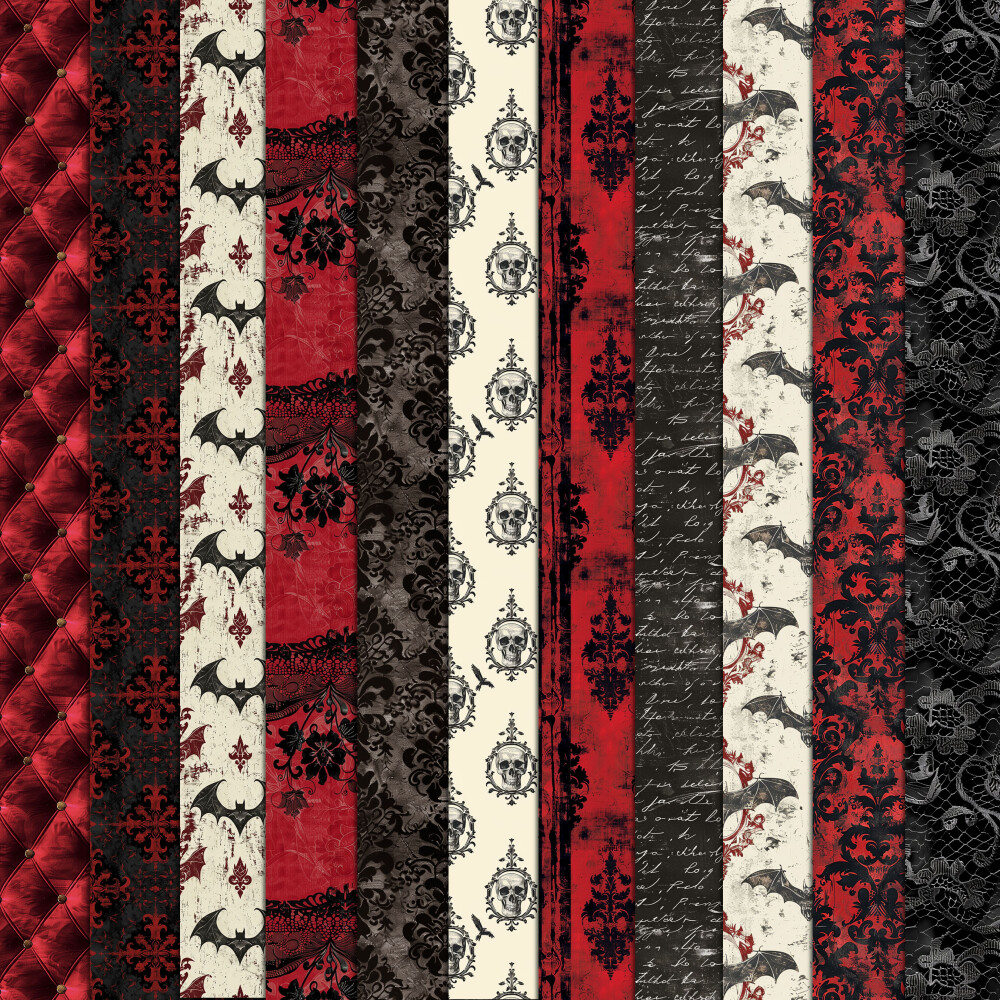 Halloween Vermelho e Preto Vintage 100 Papéis Digitais Seamless 