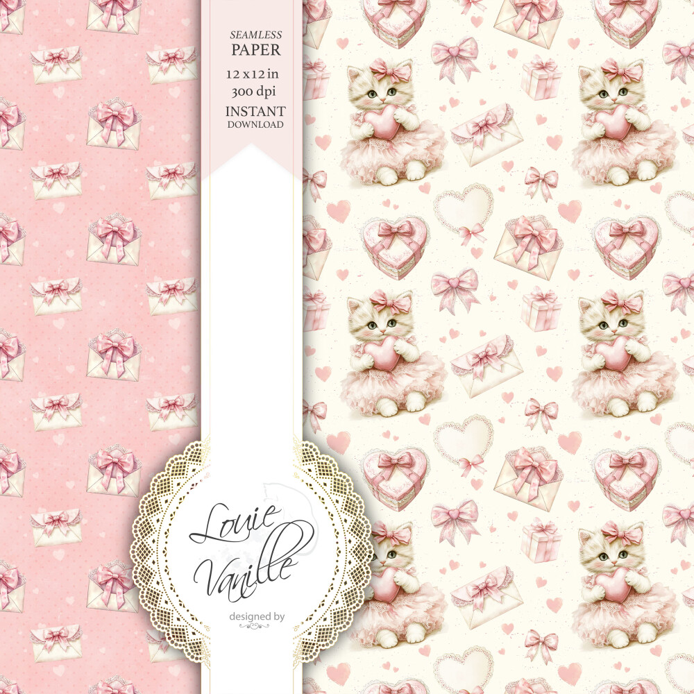 Kit Gatinhos Coquette Papéis Digitais Seamless (Sem Emenda)