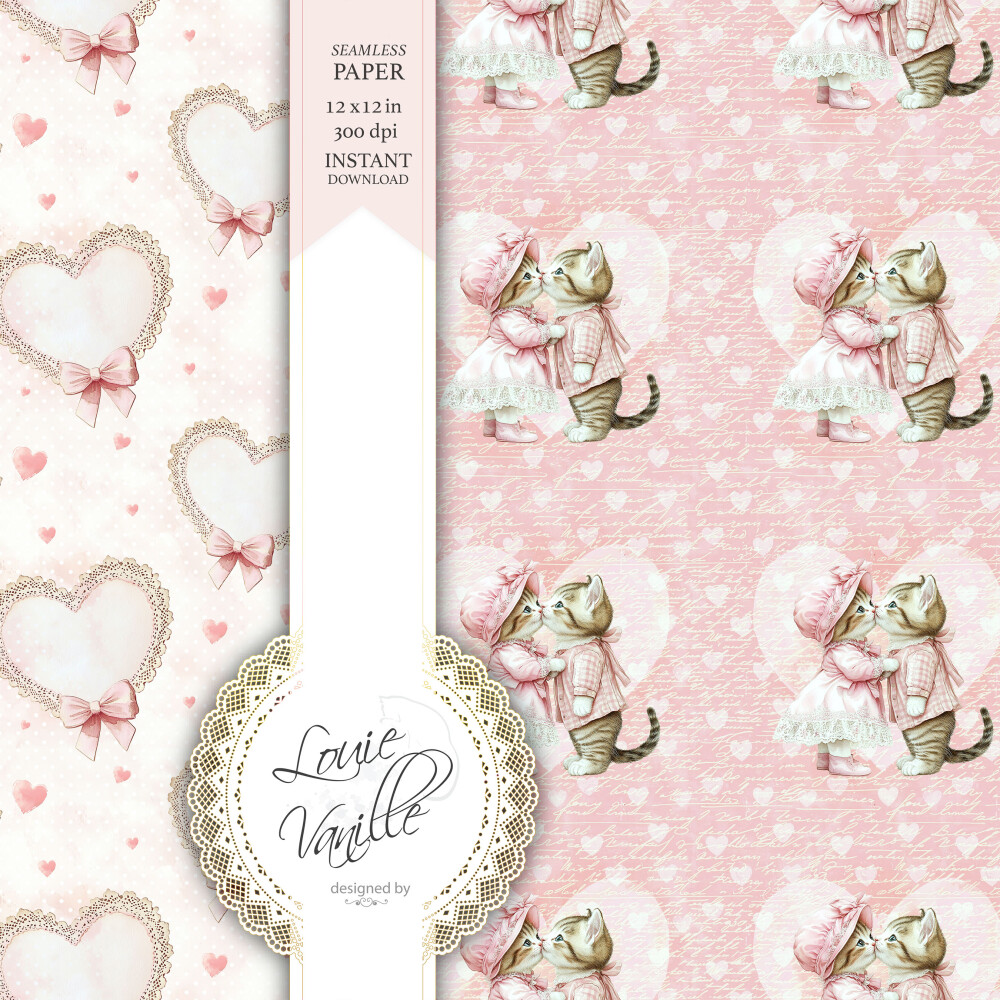 Kit Gatinhos Coquette Papéis Digitais Seamless (Sem Emenda)