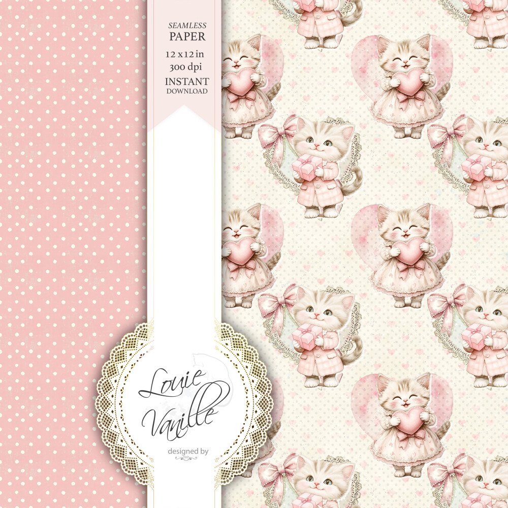 Kit Gatinhos Coquette Papéis Digitais Seamless (Sem Emenda)